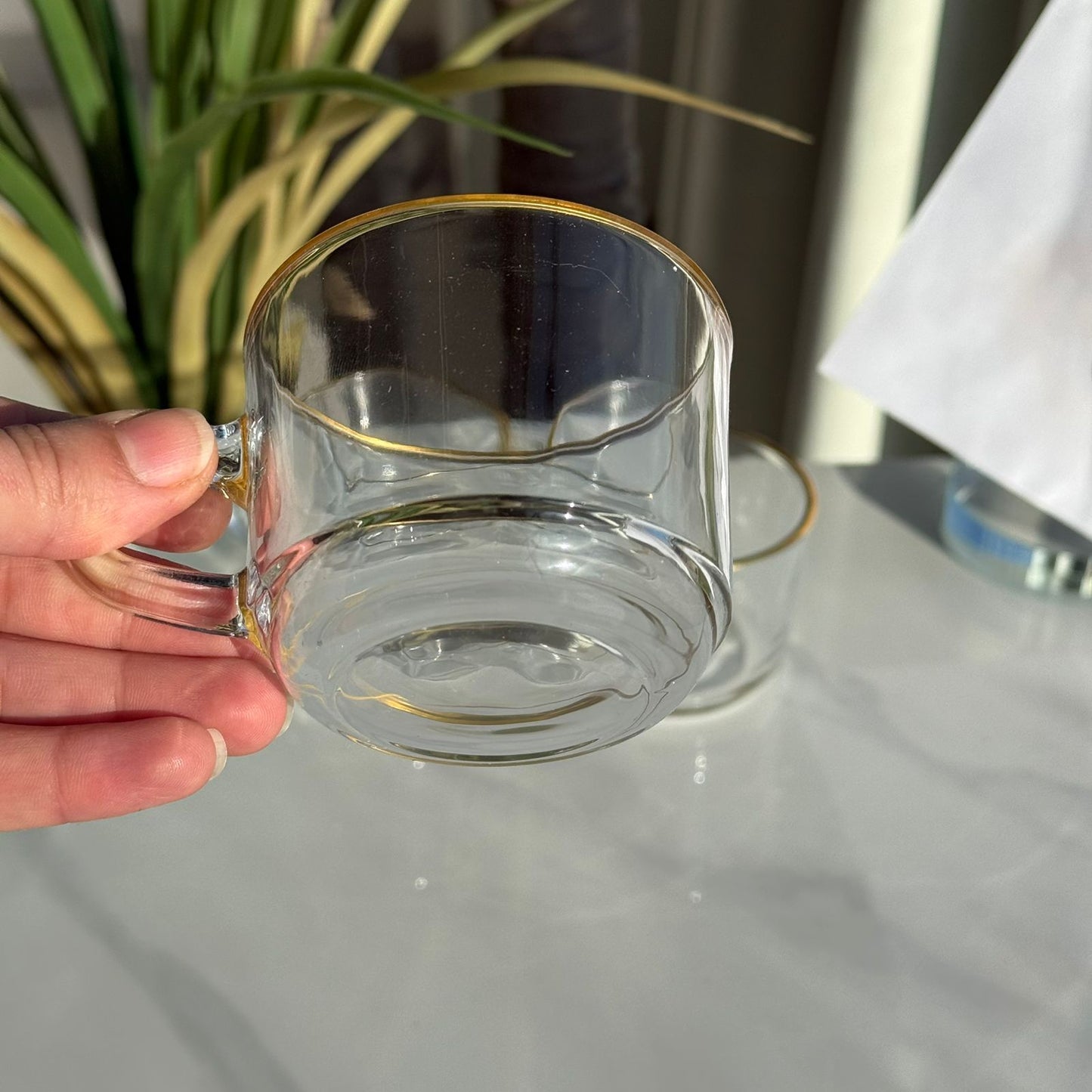 Luxury Clear Tea Cups with Golden Rim - Set Of 3