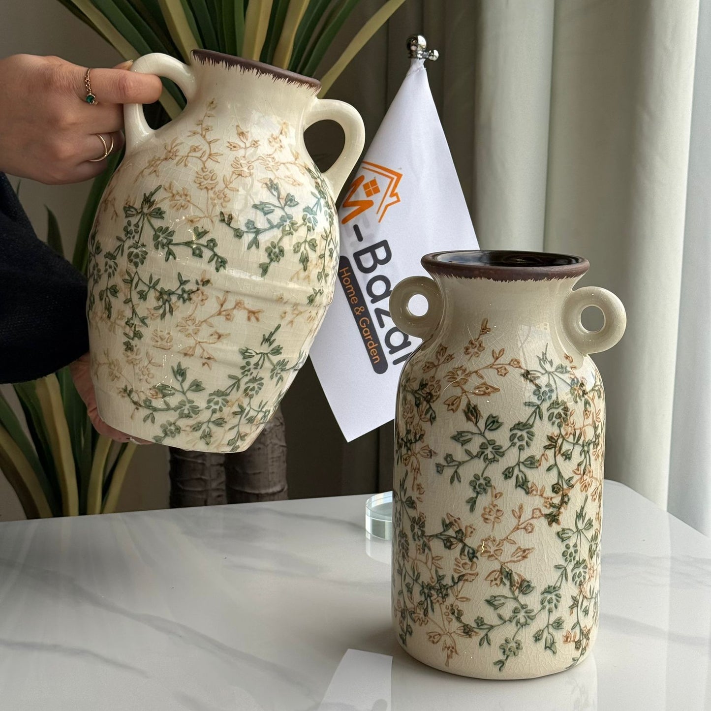 گوڵدانی سیرامیکی گوڵاوی ڤینتاژ بە دوو دەستە