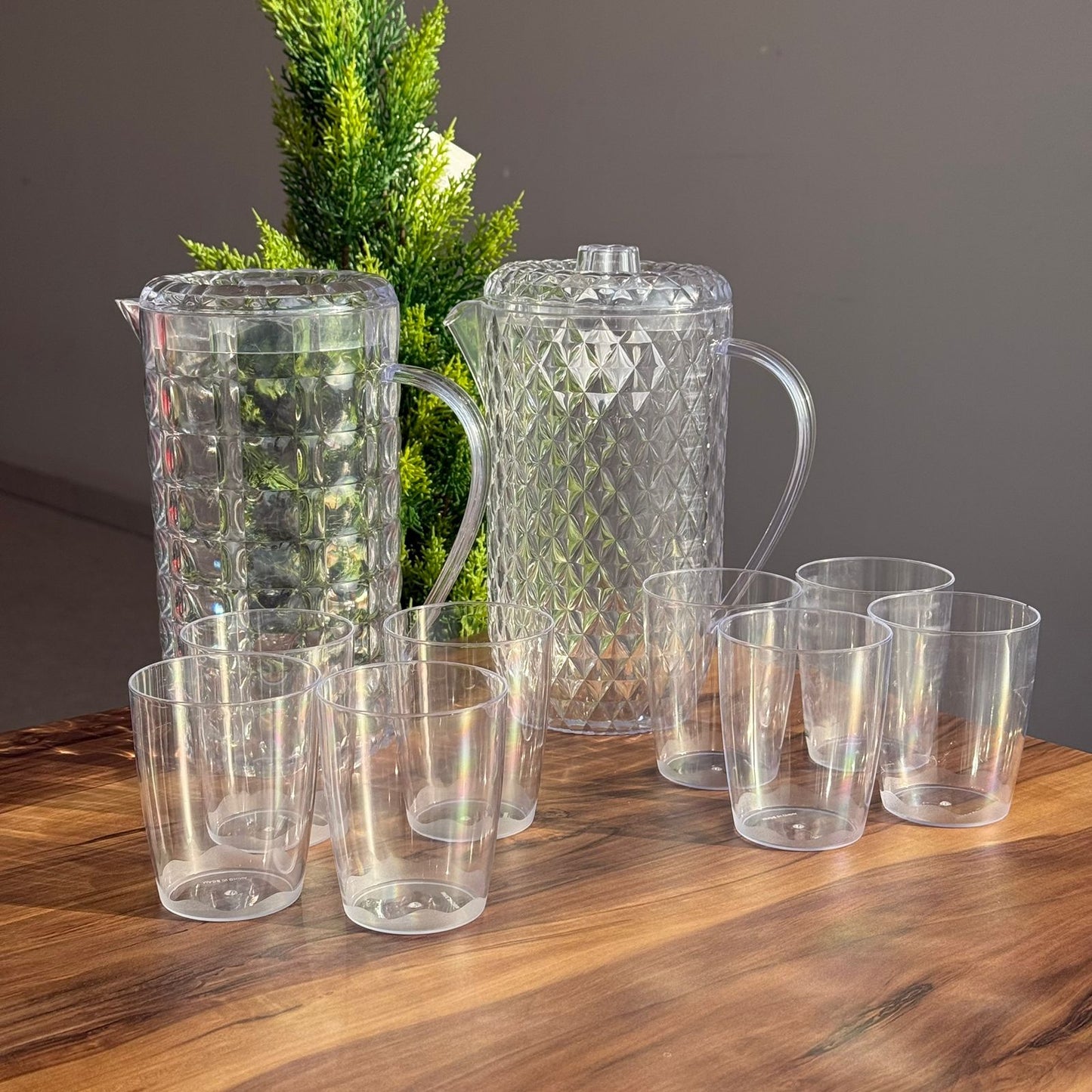 Clear Plastic Water Pitcher Set With Cups