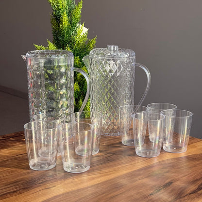 Clear Plastic Water Pitcher Set With Cups