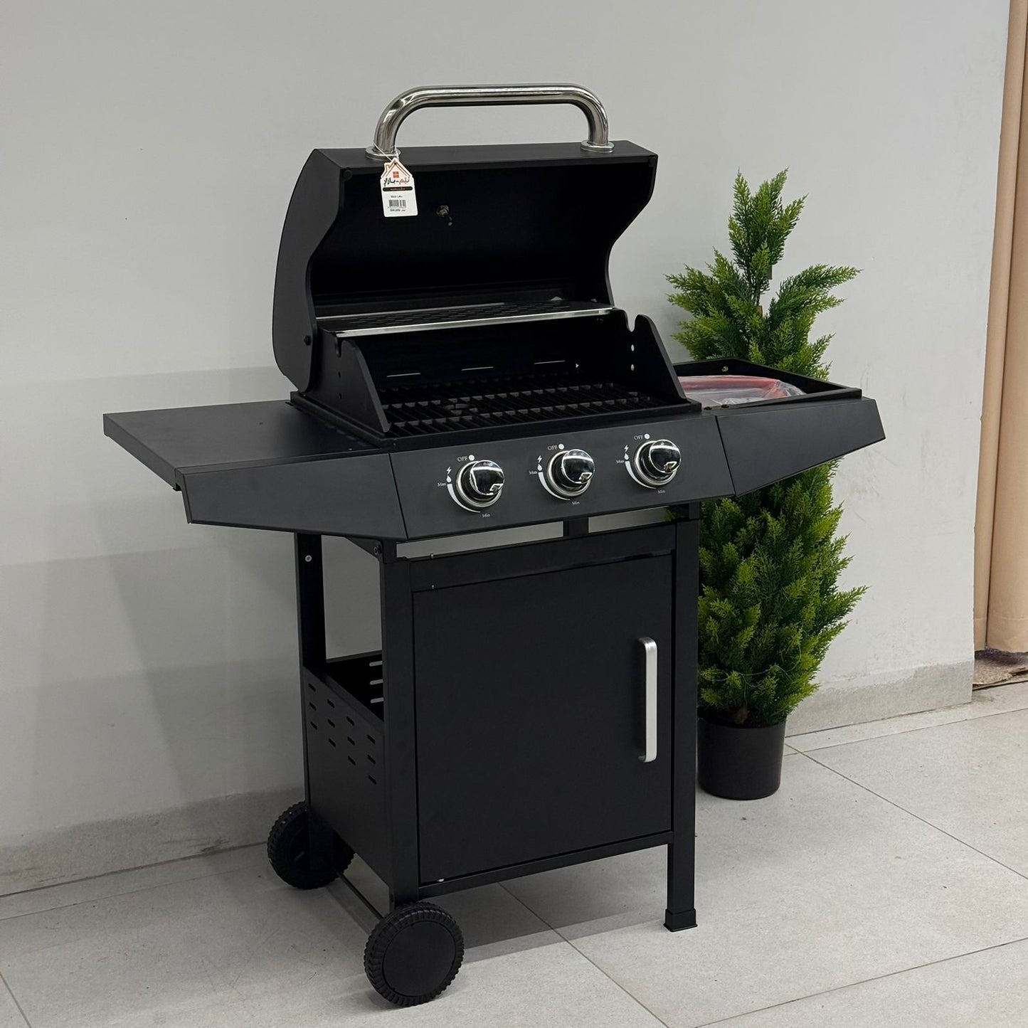 Gas BBQ Grill with Side Shelves & Storage Cabinet