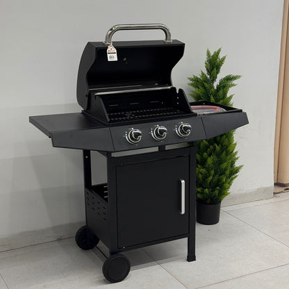 Gas BBQ Grill with Side Shelves & Storage Cabinet
