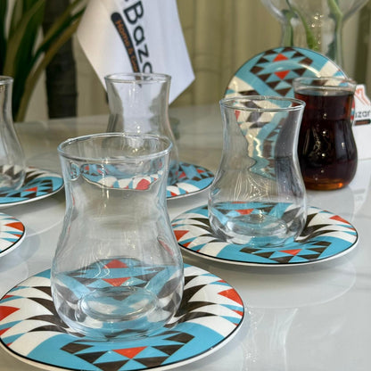 Clear Tea Glass & Decorative Saucer Set