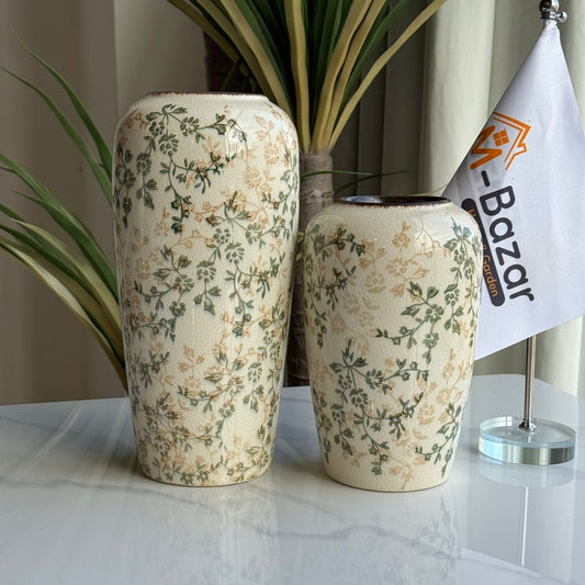 2-Sized Vintage Floral Ceramic Vase