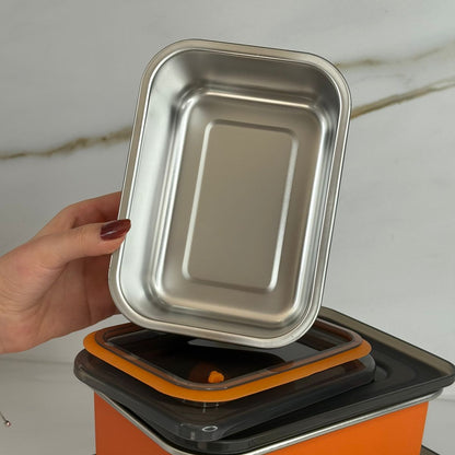 3 Sized - Stackable Steel Food Storage Containers Set With Lids