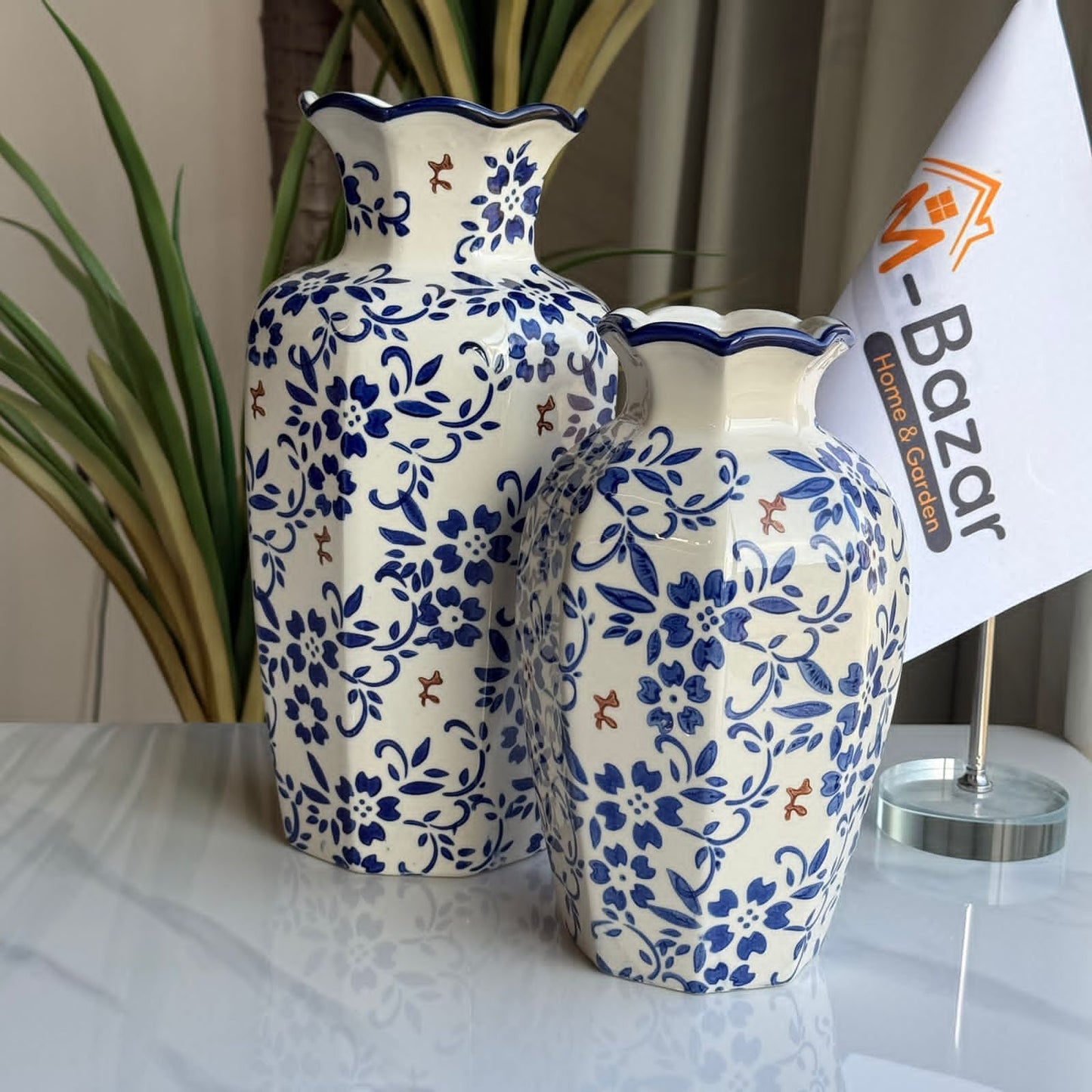 Classic Blue Floral Ceramic Vase Collection