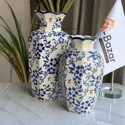 Classic Blue Floral Ceramic Vase Collection