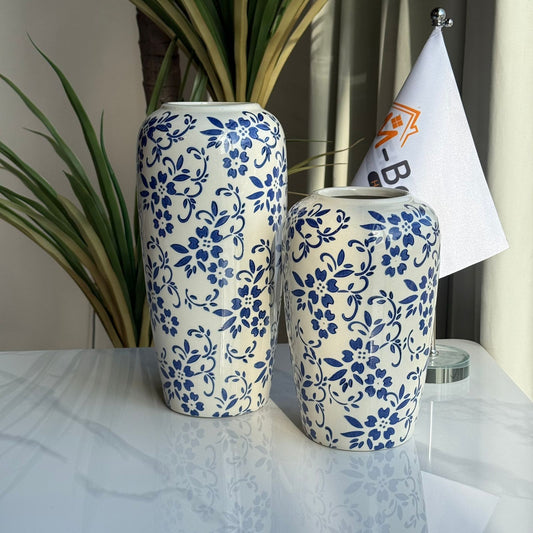 مجموعة مزهرية سيراميك زهرية زرقاء