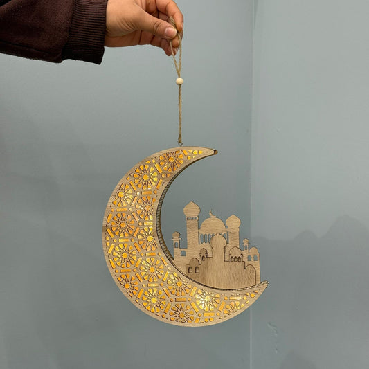 Hanging Crescent Moon and Mosque Decorative Light