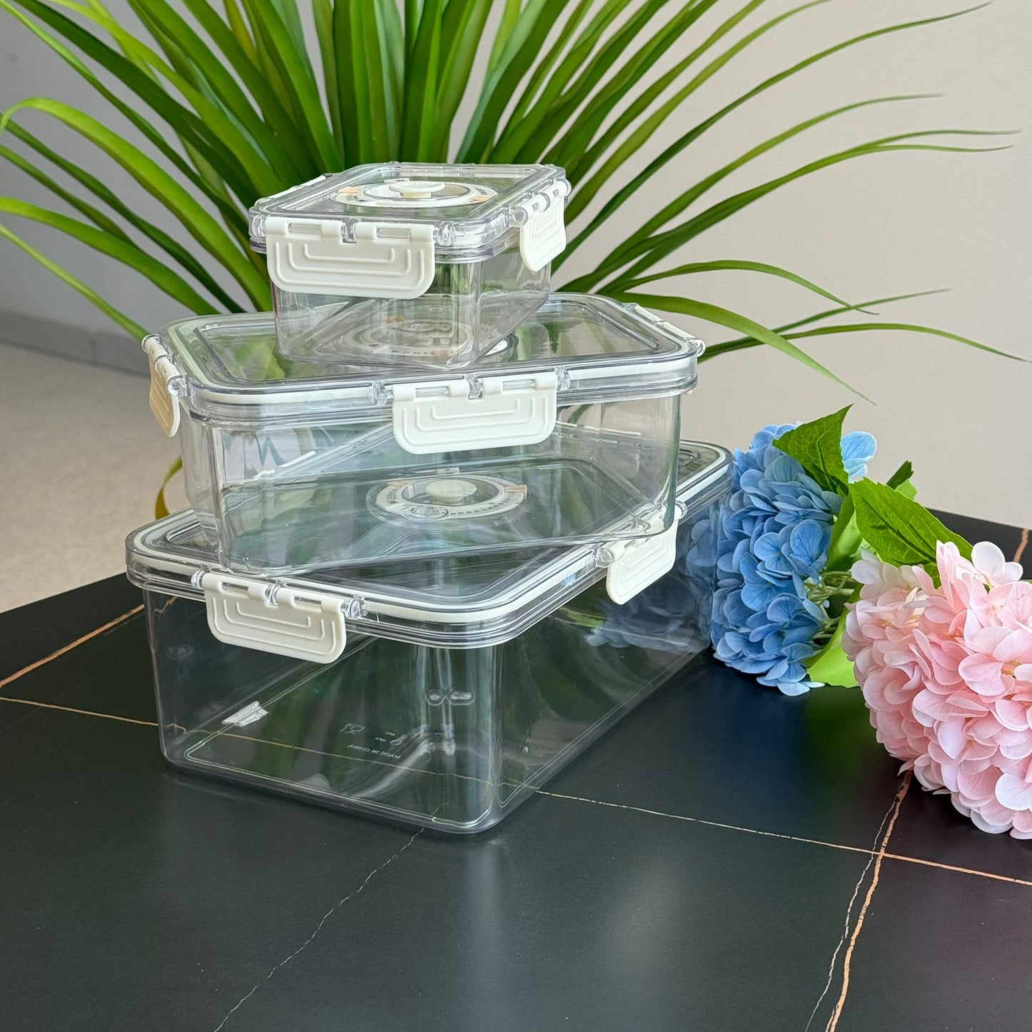 4-Piece Clear Airtight Food Storage Container Set - With Date Dial