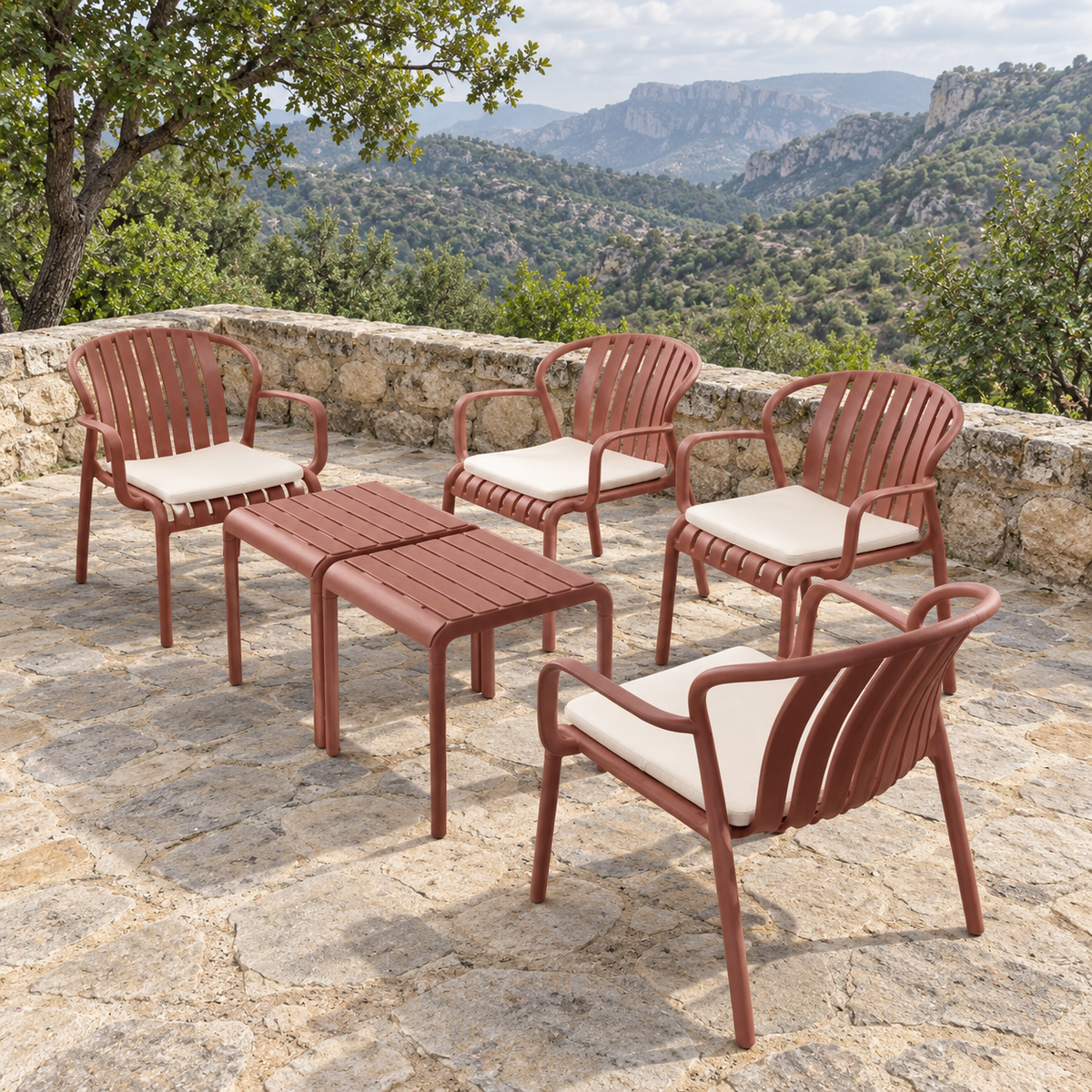 Modern Luxury Durable Outdoor Seating Set - Brick Red