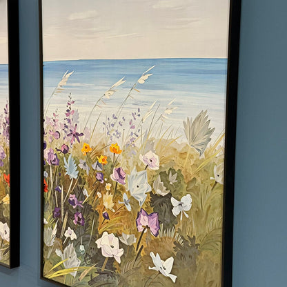 3 قطع - مجموعة لوحات فنية جدارية مؤطرة بمناظر طبيعية زهرية ساحلية