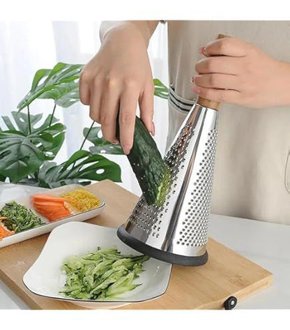 Multi-Purpose Stainless Steel Grater with Wooden Handle