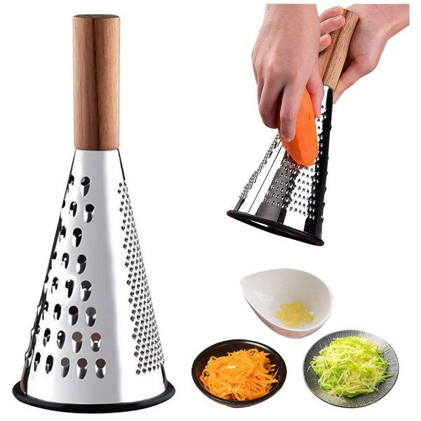 Multi-Purpose Stainless Steel Grater with Wooden Handle