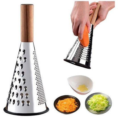 Multi-Purpose Stainless Steel Grater with Wooden Handle