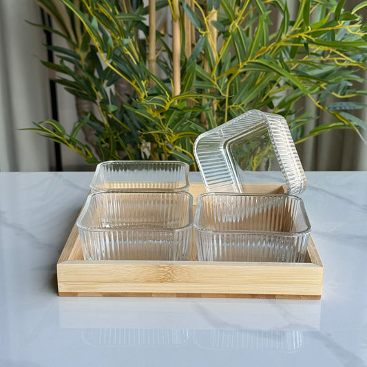 4-Piece Serving Bowl Set with Wooden Serving Tray