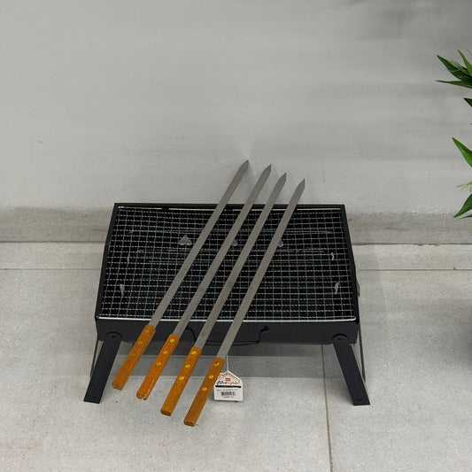 Heavy-Duty Metal Kebab Skewer with Wooden Handle