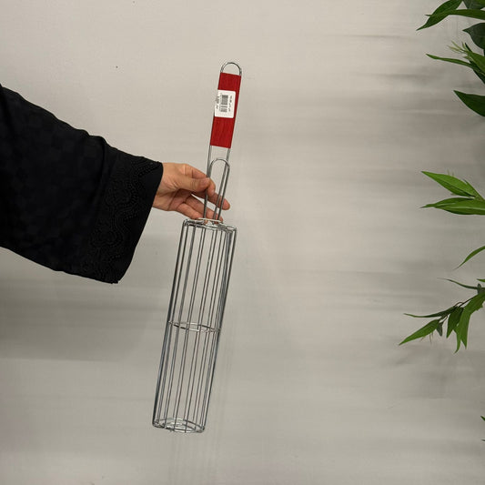 Double-Layer BBQ Grill Basket with Wooden Handle