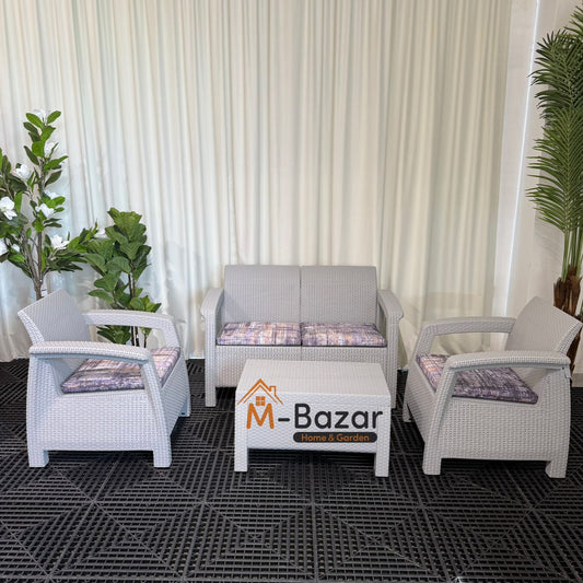 طقم جلوس حديث للحديقة - رمادي ووسادة زخرفية