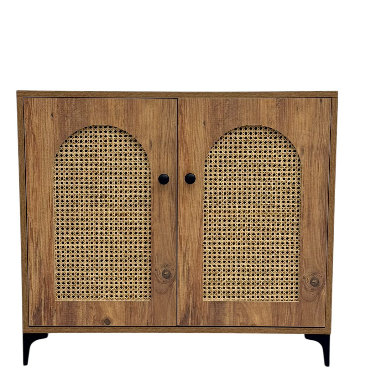 خزانة تخزين متعددة الأغراض من خشب الروطان الطبيعي ببابين وثلاثة أبواب