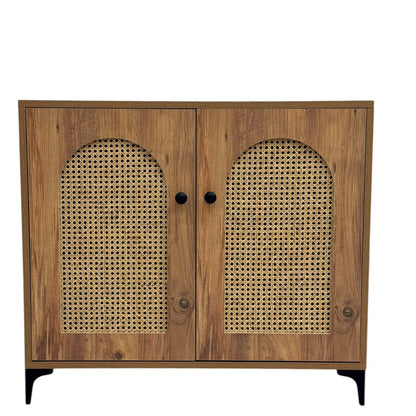 خزانة تخزين متعددة الأغراض من خشب الروطان الطبيعي ببابين وثلاثة أبواب