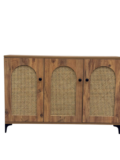 خزانة تخزين متعددة الأغراض من خشب الروطان الطبيعي ببابين وثلاثة أبواب