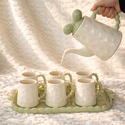 Decorative Ceramic Tea Set with Tray – 8 Pieces