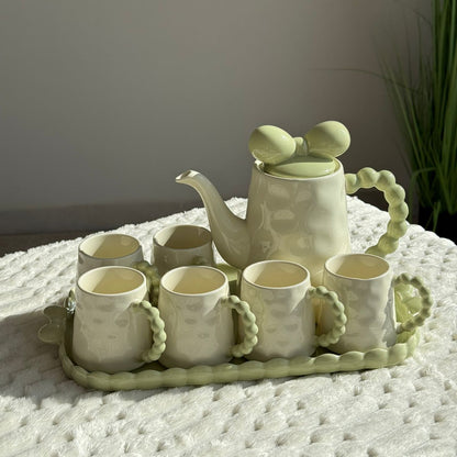 Decorative Ceramic Tea Set with Tray – 8 Pieces