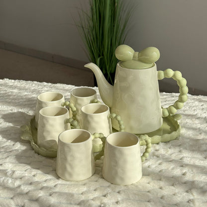 Decorative Ceramic Tea Set with Tray – 8 Pieces
