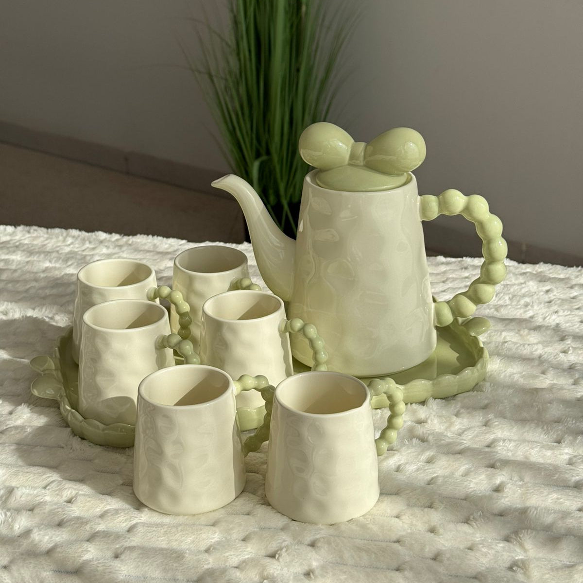 Decorative Ceramic Tea Set with Tray – 8 Pieces