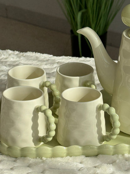 Decorative Ceramic Tea Set with Tray – 8 Pieces