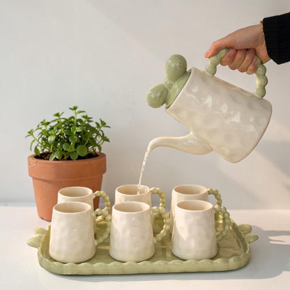 Decorative Ceramic Tea Set with Tray – 8 Pieces