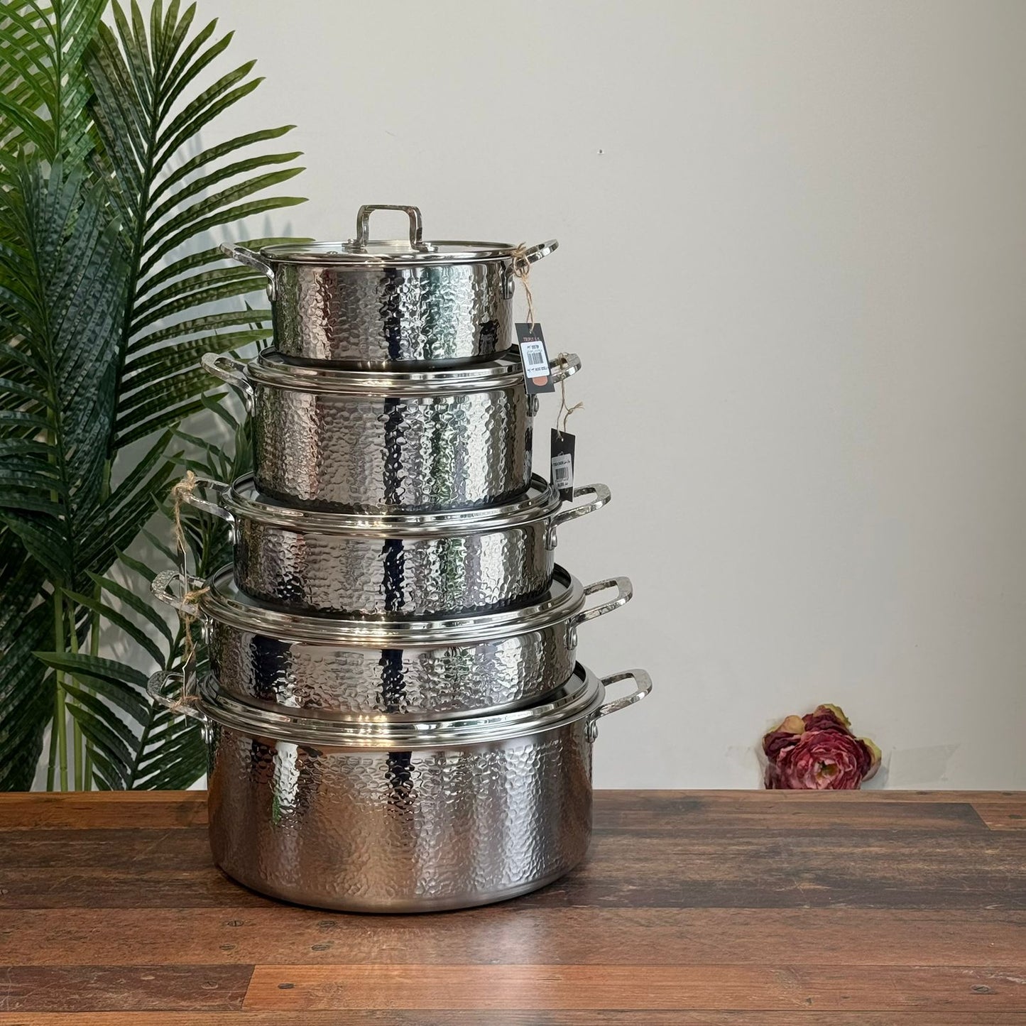 Luxury Hammered Stainless Steel Cookware Set with Frying Pan