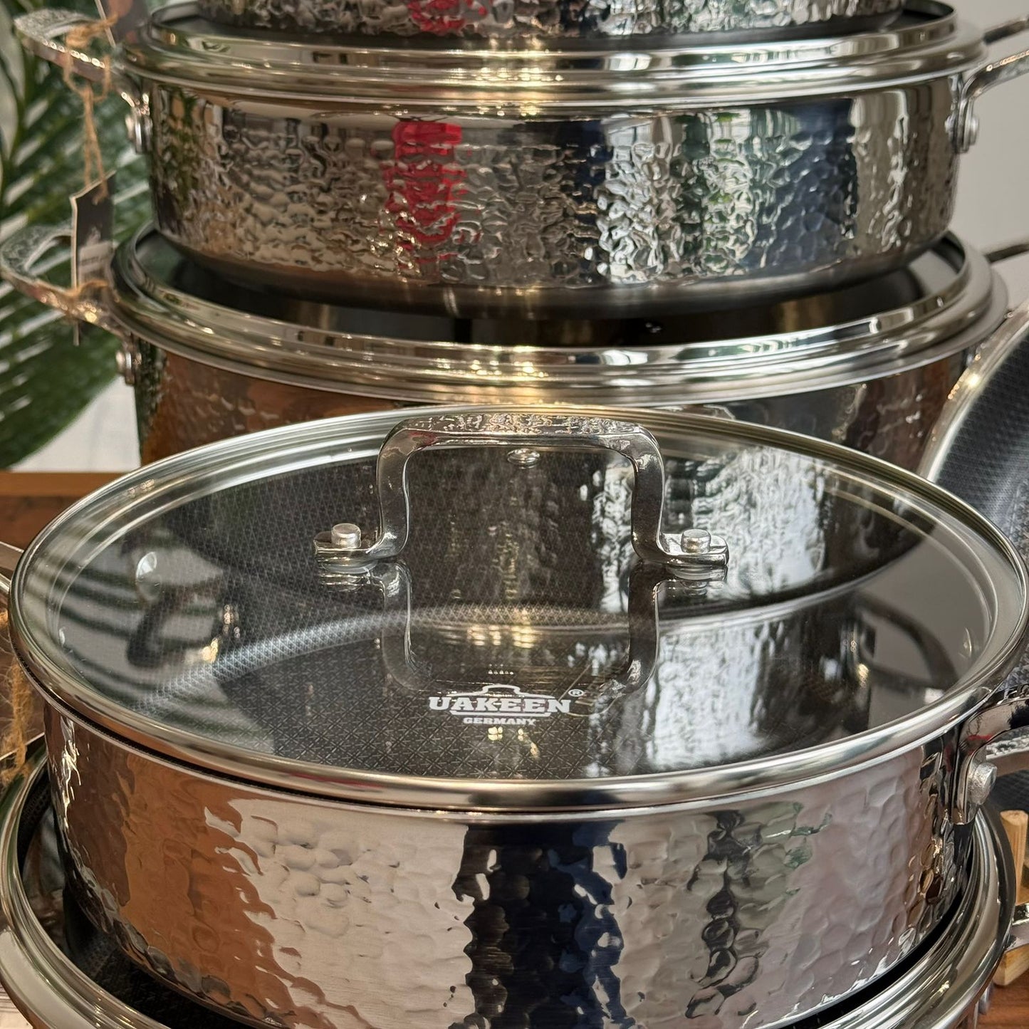 Luxury Hammered Stainless Steel Cookware Set with Frying Pan