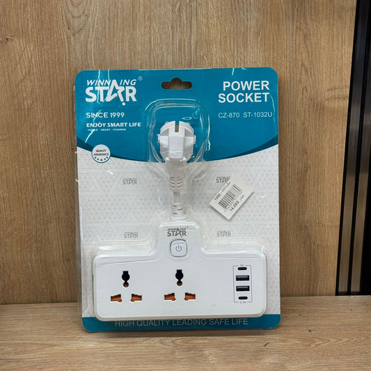 مقبس كهربائي عالمي ثنائي مع منافذ USB ومفتاح