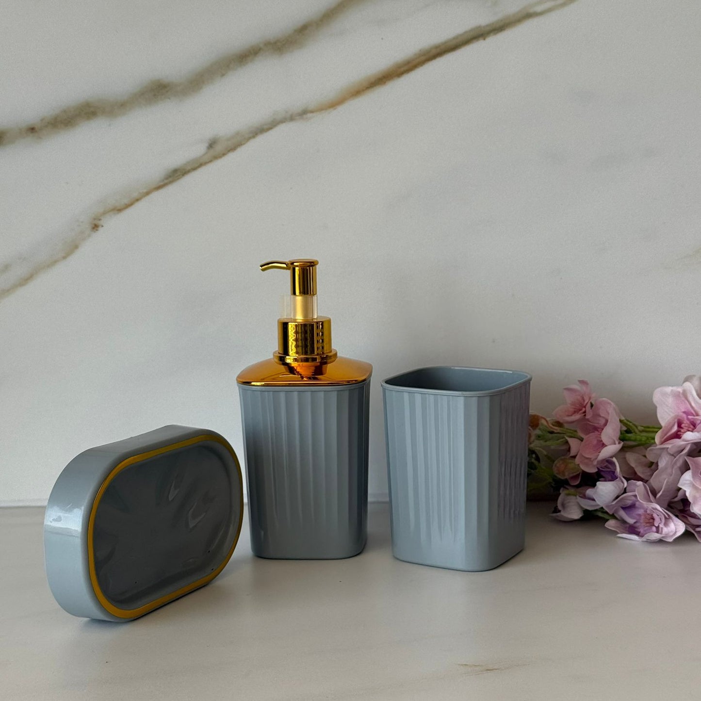 Decorative Stoneware Bathroom Accessories Set – 3PCS
