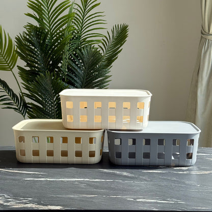 Ventilated Design Plastic Storage Baskets with Lid