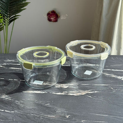 Modern Airtight Glass Food Storage Container with Dual Date Lid (Round)