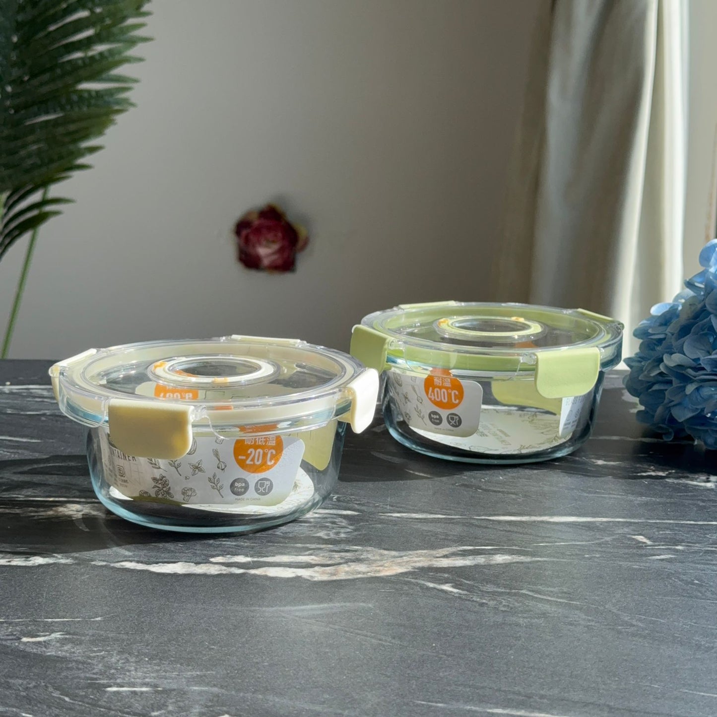Modern Airtight Glass Food Storage Container with Dual Date Lid (Round)