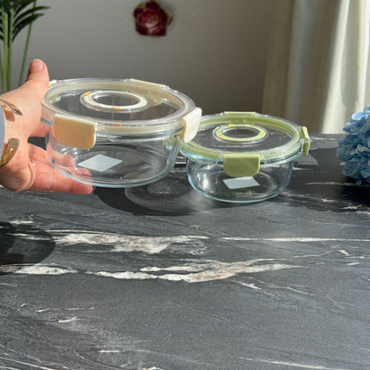 Modern Airtight Glass Food Storage Container with Dual Date Lid (Round)