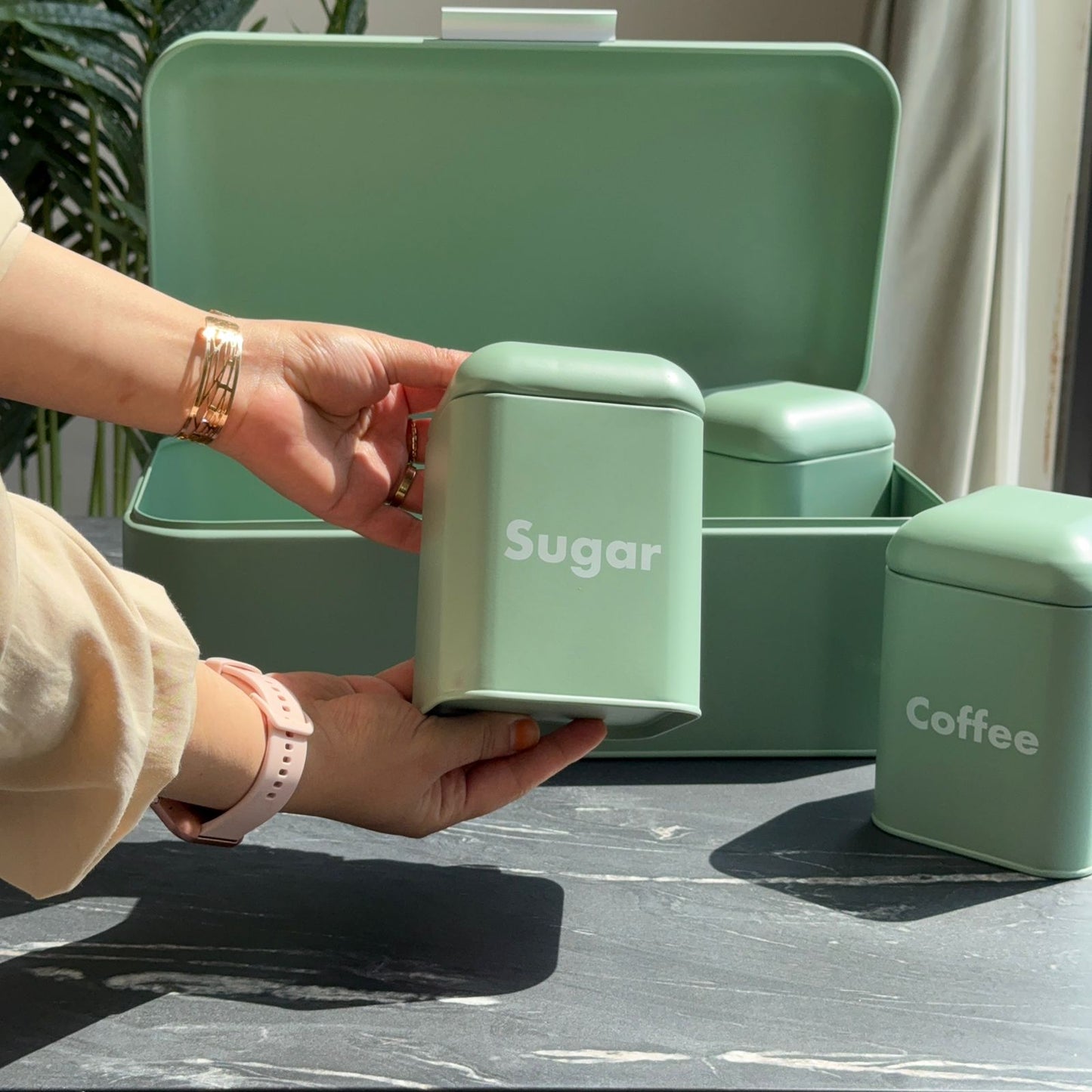 Modern Bread Bin with Storage Canister Set