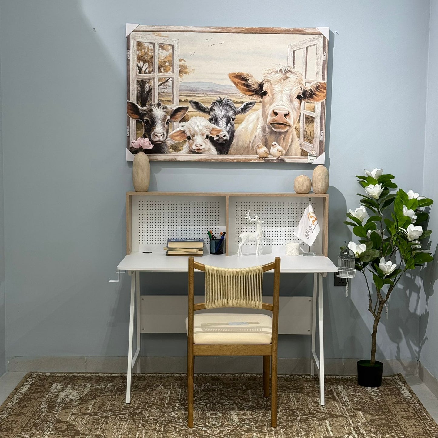 Elegant Study Desk with Decorative Panel