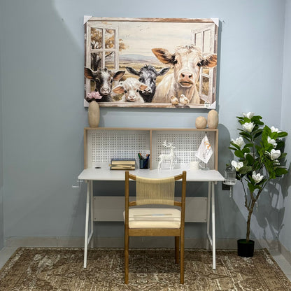 Elegant Study Desk with Decorative Panel
