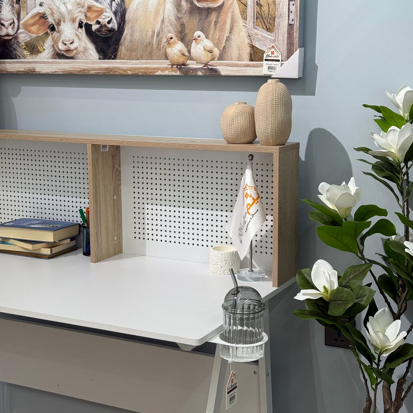Elegant Study Desk with Decorative Panel