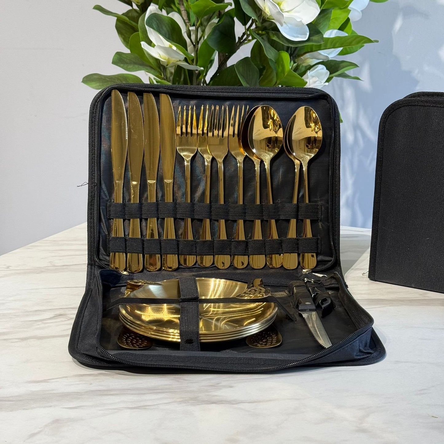 Luxury Gold Stainless Steel Cutlery Set with Portable Storage Case