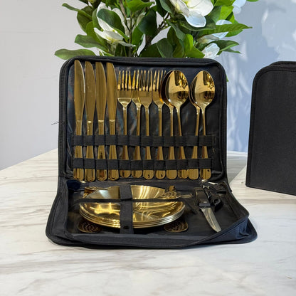 Luxury Gold Stainless Steel Cutlery Set with Portable Storage Case