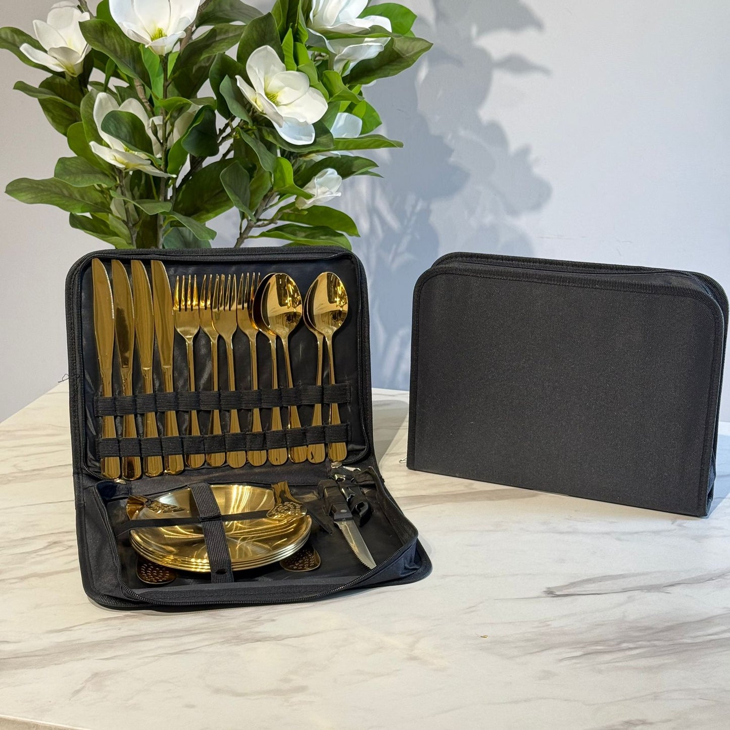 Luxury Gold Stainless Steel Cutlery Set with Portable Storage Case