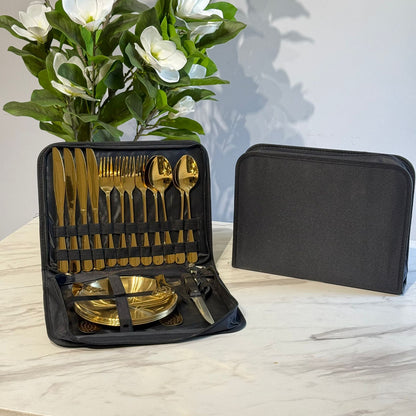 Luxury Gold Stainless Steel Cutlery Set with Portable Storage Case