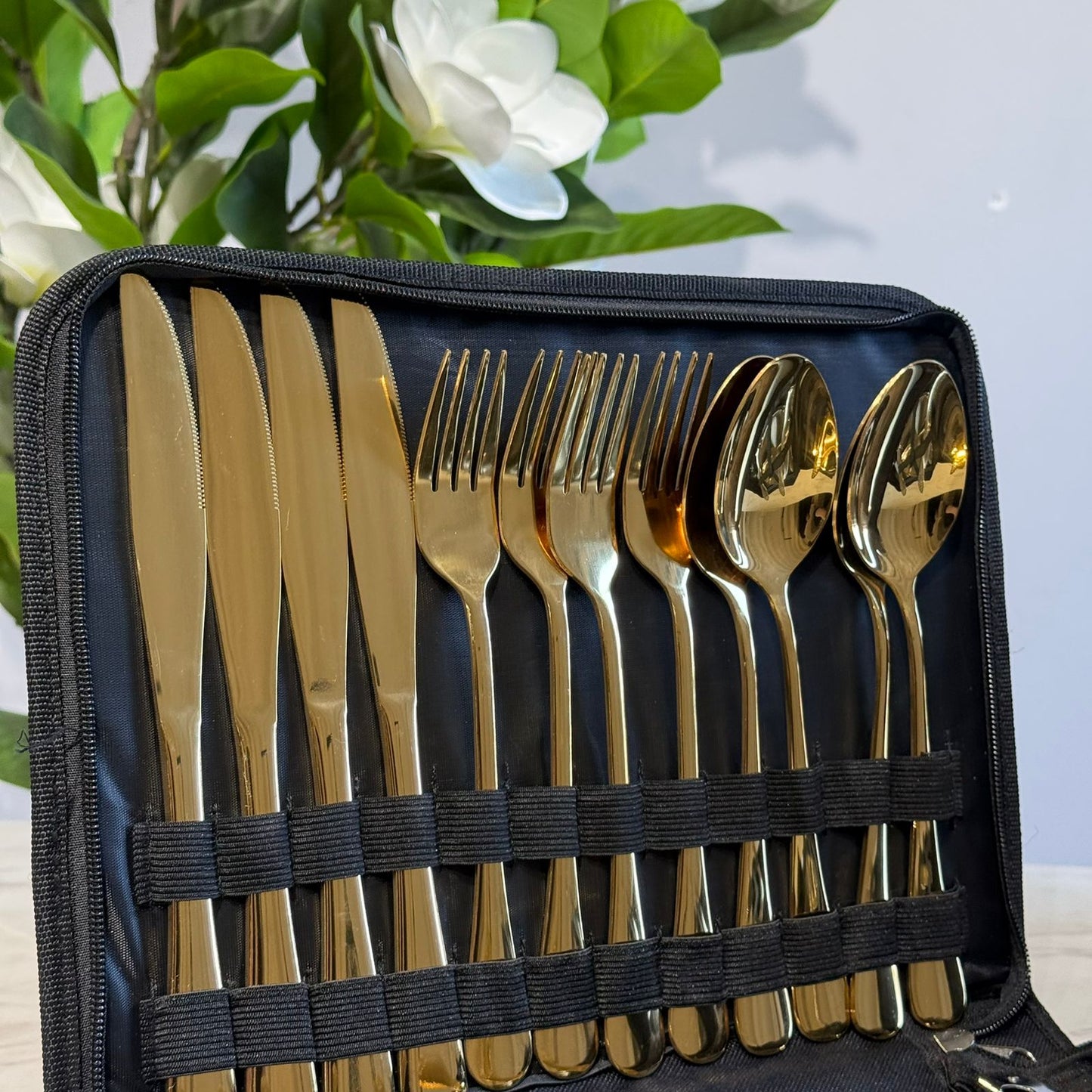 Luxury Gold Stainless Steel Cutlery Set with Portable Storage Case