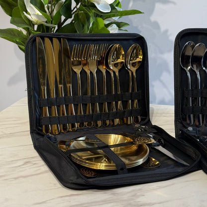 Luxury Gold Stainless Steel Cutlery Set with Portable Storage Case